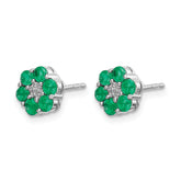 10k White Gold Polished Emerald and Diamond Post Earrings